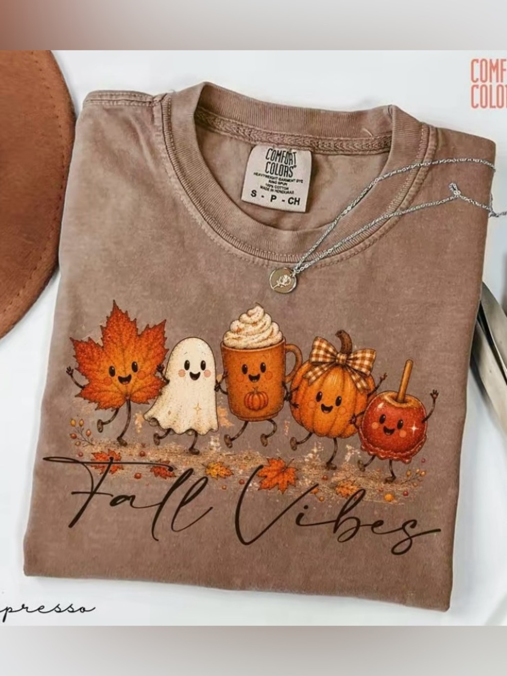 Comfort Colors Leaves and Pumpkin Fall Vibes Graphic Tee for Thanksgiving
